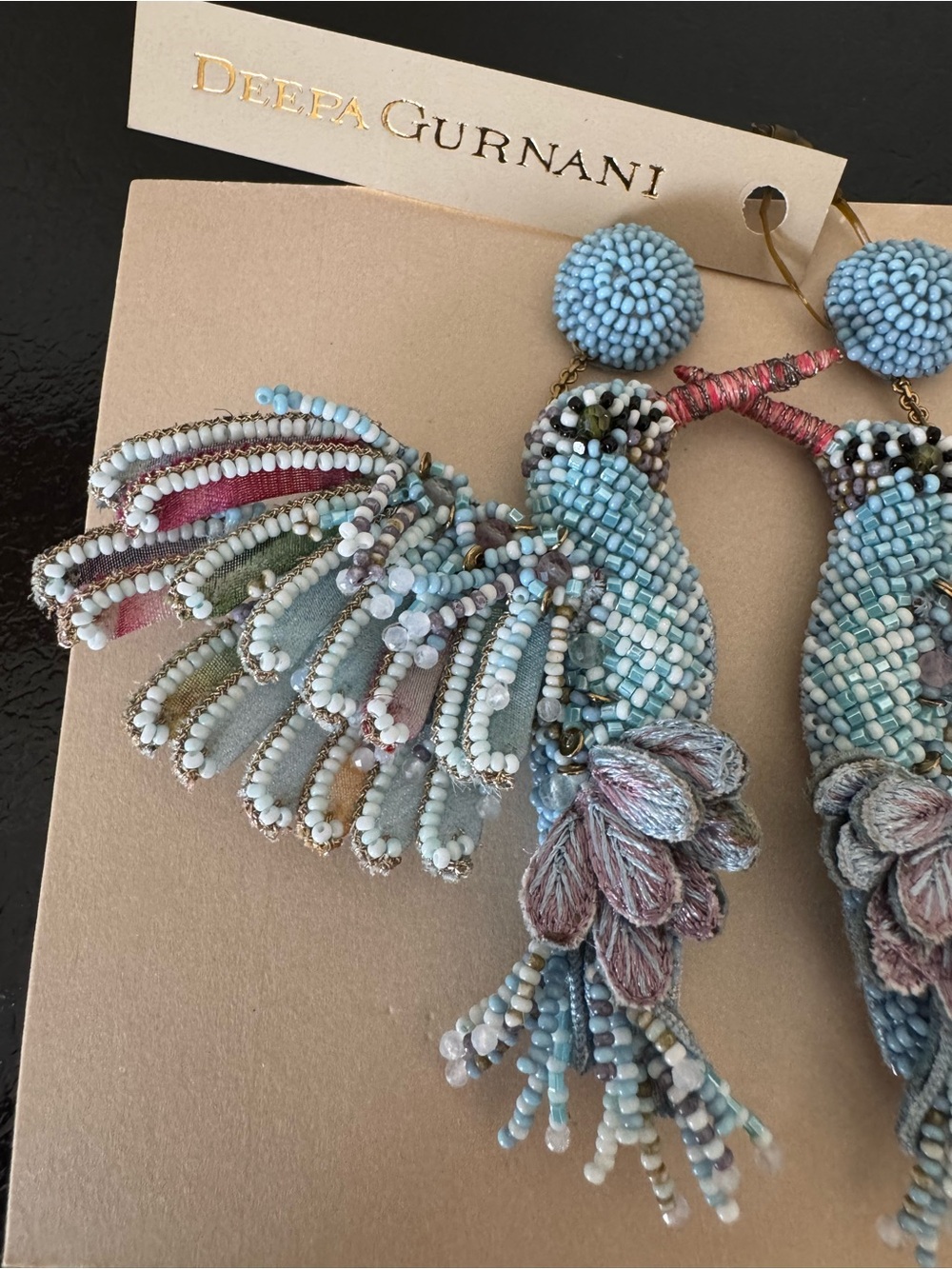 Deepa Gurnani Beaded Hummingbird Drop Earrings NWT in Light Blue/White - Picture 6 of 11